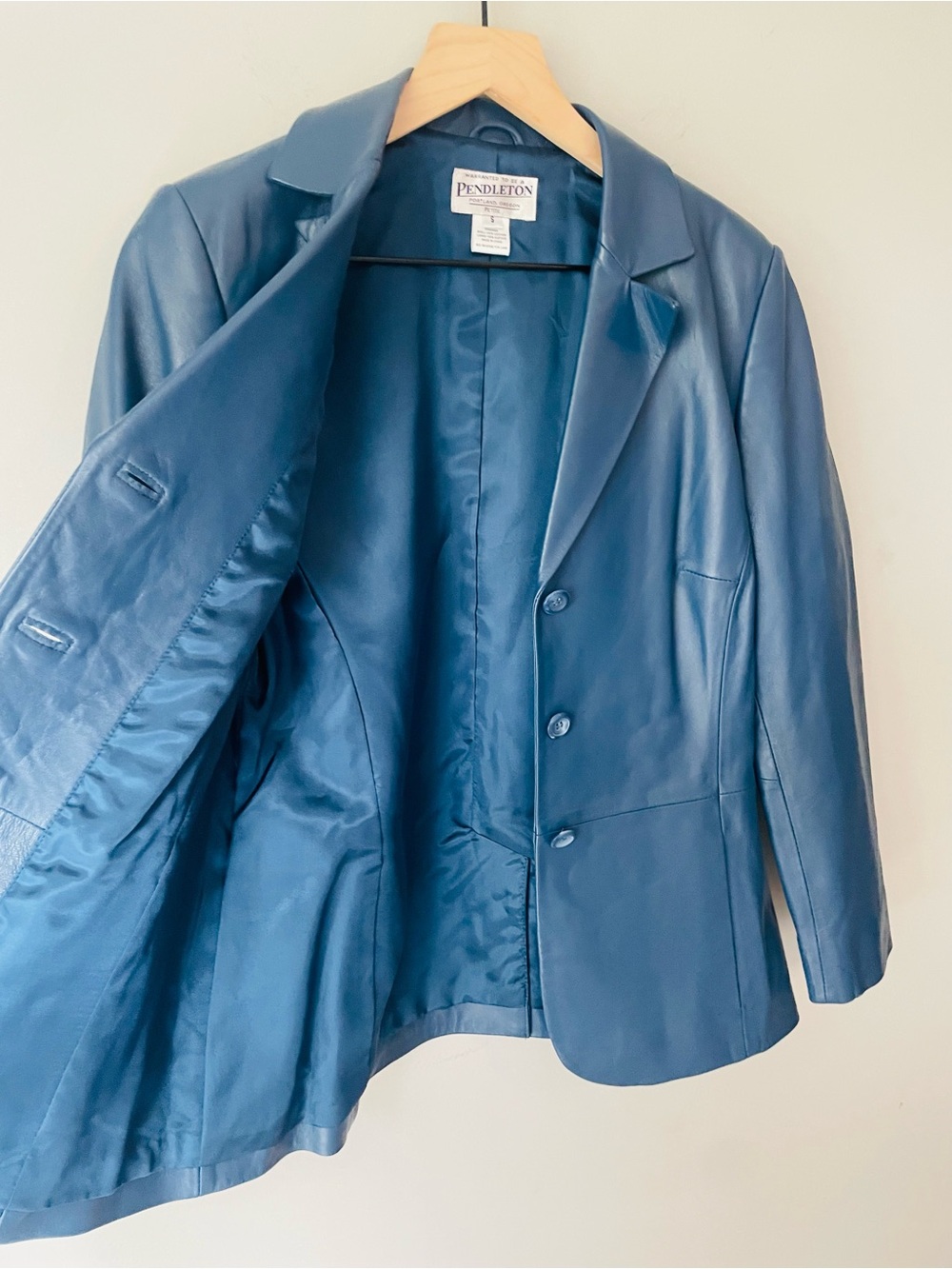 Pendleton Vintage Navy Leather Blazer Jacket - Picture 5 of 7